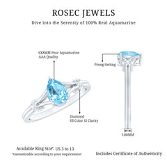 Pear Shape Aquamarine and Diamond Solitaire Ring in Split Shank