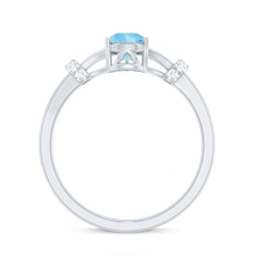 Pear Shape Aquamarine and Diamond Solitaire Ring in Split Shank