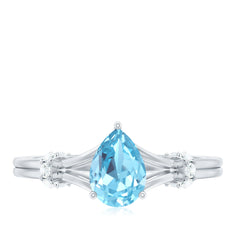 Pear Shape Aquamarine and Diamond Solitaire Ring in Split Shank