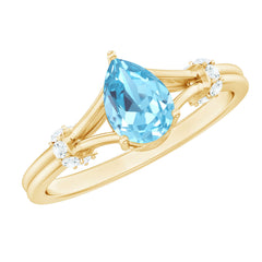 Pear Shape Aquamarine and Diamond Solitaire Ring in Split Shank