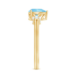 Pear Shape Aquamarine and Diamond Solitaire Ring in Split Shank
