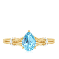 Pear Shape Aquamarine and Diamond Solitaire Ring in Split Shank