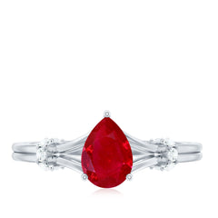 Real 0.8 Carat Ruby Pear Shaped Engagement Ring with Diamond