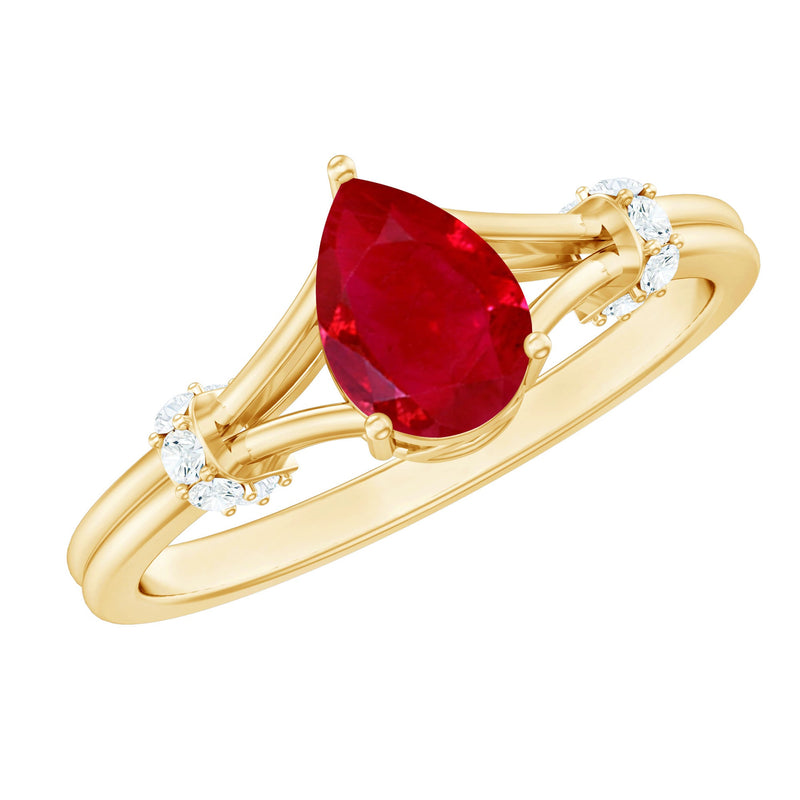 Real 0.8 Carat Ruby Pear Shaped Engagement Ring with Diamond