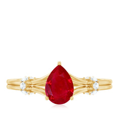 Real 0.8 Carat Ruby Pear Shaped Engagement Ring with Diamond