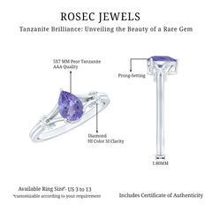 Natural Pear Shape Tanzanite Diamond Engagement Ring with Split Shank