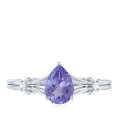 Natural Pear Shape Tanzanite Diamond Engagement Ring with Split Shank