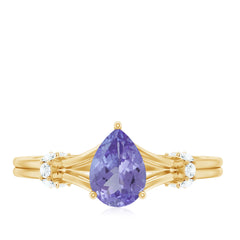 Natural Pear Shape Tanzanite Diamond Engagement Ring with Split Shank
