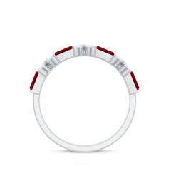 Marquise Cut Created Ruby and Moissanite Flower Half Eternity Ring