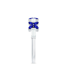 Marquise Cut Created Blue Sapphire and Moissanite Flower Half Eternity Ring