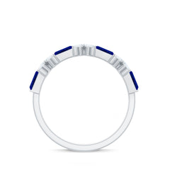 Marquise Cut Created Blue Sapphire and Moissanite Flower Half Eternity Ring