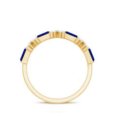 Marquise Cut Created Blue Sapphire and Moissanite Flower Half Eternity Ring