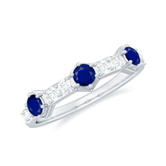 Blue Sapphire and Diamond Minimal Half Eternity Ring