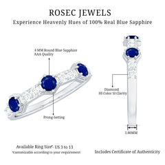 Blue Sapphire and Diamond Minimal Half Eternity Ring