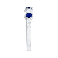 Blue Sapphire and Diamond Minimal Half Eternity Ring