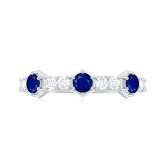 Blue Sapphire and Diamond Minimal Half Eternity Ring