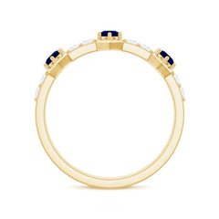 Blue Sapphire and Diamond Minimal Half Eternity Ring
