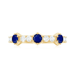 Blue Sapphire and Diamond Minimal Half Eternity Ring
