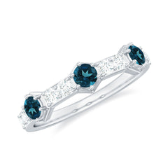Certified London Blue Topaz Eternity Wedding Band with Diamond