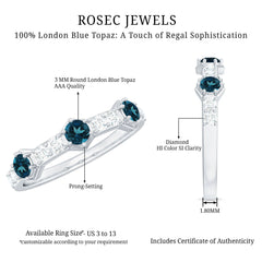 Certified London Blue Topaz Eternity Wedding Band with Diamond
