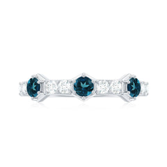 Certified London Blue Topaz Eternity Wedding Band with Diamond