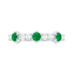 Natural Emerald and Diamond Half Eternity Ring
