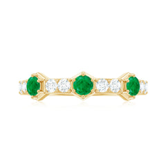 Natural Emerald and Diamond Half Eternity Ring