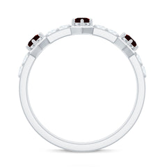 Real Red Garnet Diamond Half Eternity Ring for Anniversary