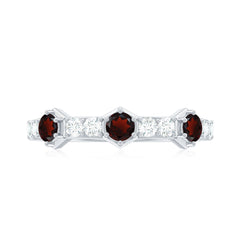 Real Red Garnet Diamond Half Eternity Ring for Anniversary