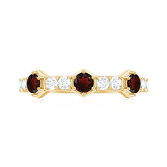 Real Red Garnet Diamond Half Eternity Ring for Anniversary