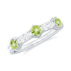 Natural Peridot Diamond Half Eternity Ring for Anniversary