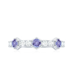 Natural Tanzanite and Diamond Half Eternity Ring for Women