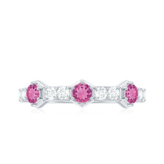 Minimal Half Eternity Ring with Pink Tourmaline and Diamond