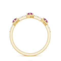 Minimal Half Eternity Ring with Pink Tourmaline and Diamond