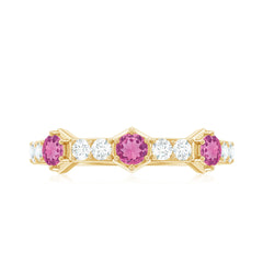 Minimal Half Eternity Ring with Pink Tourmaline and Diamond