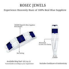 Baguette Cut Blue Sapphire and Moissanite Half Eternity Ring