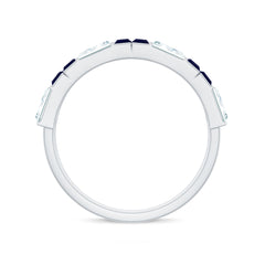 Baguette Cut Blue Sapphire and Moissanite Half Eternity Ring