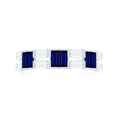 Baguette Cut Blue Sapphire and Moissanite Half Eternity Ring