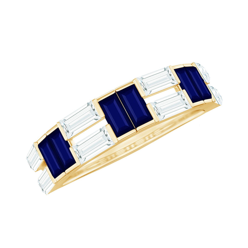 Baguette Cut Blue Sapphire and Moissanite Half Eternity Ring