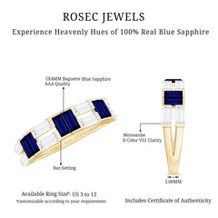 Baguette Cut Blue Sapphire and Moissanite Half Eternity Ring