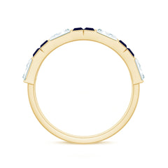Baguette Cut Blue Sapphire and Moissanite Half Eternity Ring
