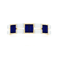 Baguette Cut Blue Sapphire and Moissanite Half Eternity Ring