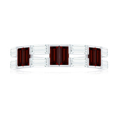 Certified Real Baguette Garnet Half Eternity Wedding Band