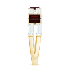 Certified Real Baguette Garnet Half Eternity Wedding Band