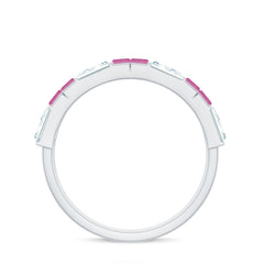 Baguette Shape Pink Tourmaline and Moissanite Half Eternity Ring
