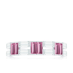 Baguette Shape Pink Tourmaline and Moissanite Half Eternity Ring