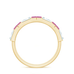 Baguette Shape Pink Tourmaline and Moissanite Half Eternity Ring