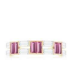 Baguette Shape Pink Tourmaline and Moissanite Half Eternity Ring