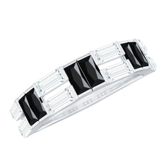 Natural Baguette Black Spinel Half Eternity Ring with Moissanite