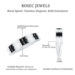Natural Baguette Black Spinel Half Eternity Ring with Moissanite